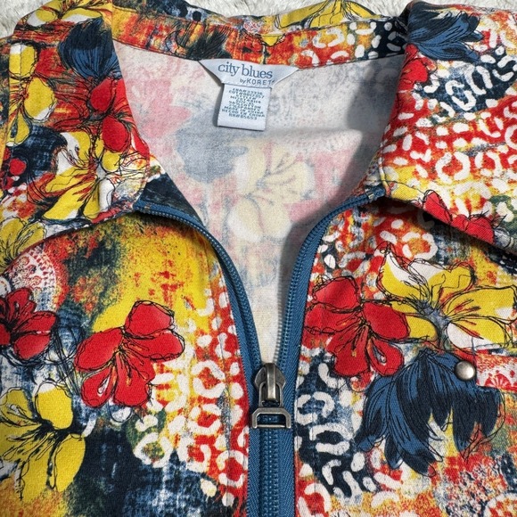 City Blues Artsy Bright Retro Floral Print Zip Jacket Colorful Lightweight XL - Picture 4 of 14